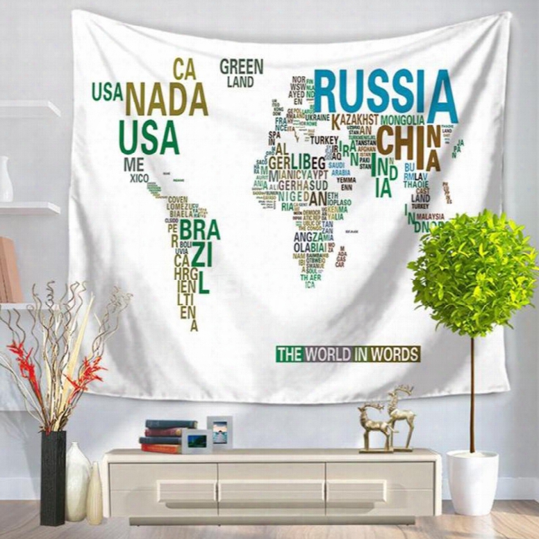 World Map Countries Prints Modern Style White  Hanging Wall Tapestries