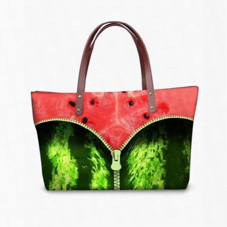 Zipper In Watermelon Waterproof Sturdy 3d Printed For Women Girls Shoulder Handbags