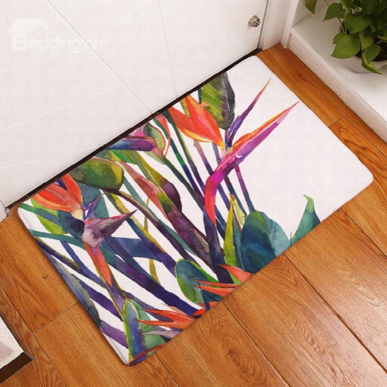 16␔24in Colorful Tropical Plants Flannel Water Absorption Soft And Nonslip Bath Rug/mat