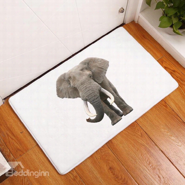 16␔24in Elephant Flannel Water Absorption Soft And Nonslip White Bath Rug/mat