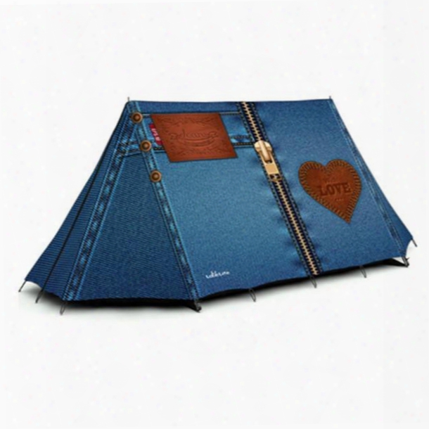 3-prson Jeans 3d Printed Pattern Quick-set Up Outdoor Camping Tent