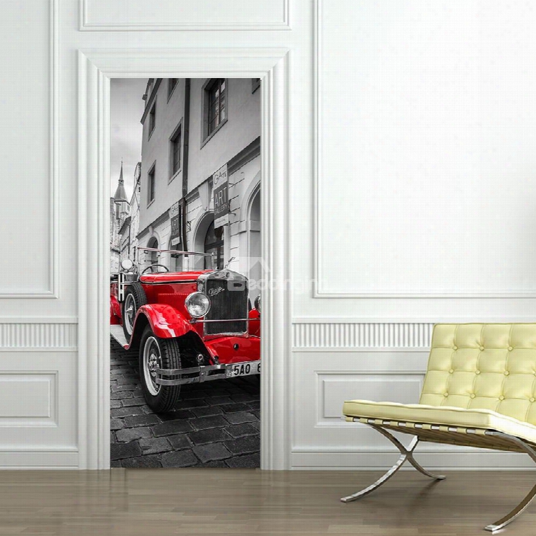 30␔79in Red Car And City Pvc Environmental And Waterproof 3d Door Mural