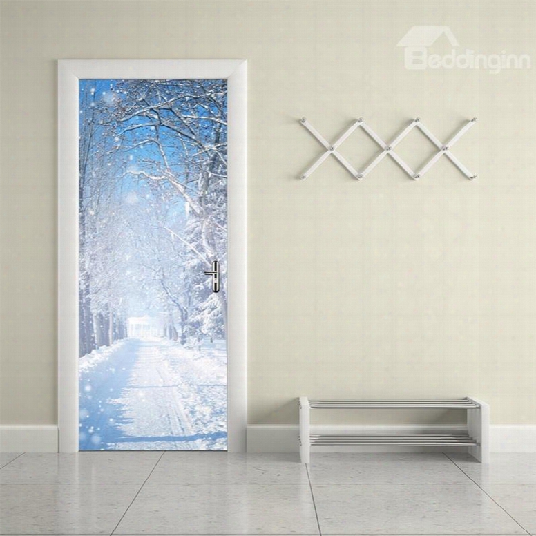 30␔79in White Snow Flying In Sky Pvc Environmental And Waterproof 3d Door Mural