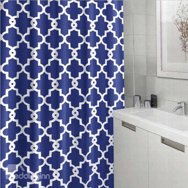 3d Blue Abckground With White Lines Polyester Waterproof Antibacterial And Eco-friendly Shower Curtain