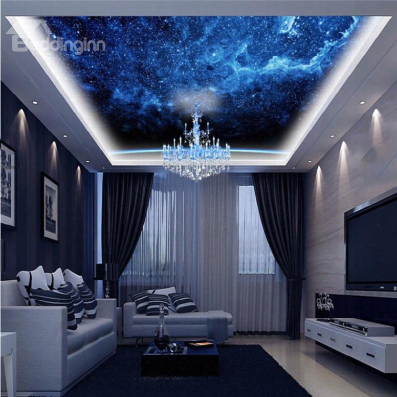 3d Blue Galaxy Printed Pvc Waterproof Sturdy Eco-friendly Self-adhesive Ceiling Murals