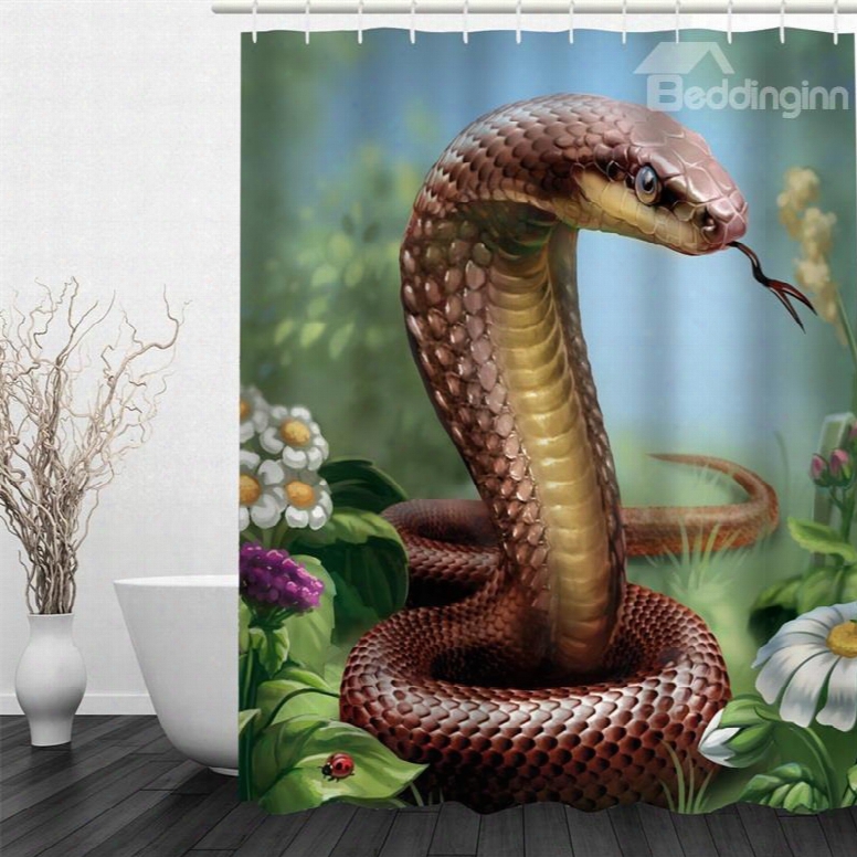 3d Brown Snake Pattern Pollyester Waterproof And Eco-friendly Shower Curtain