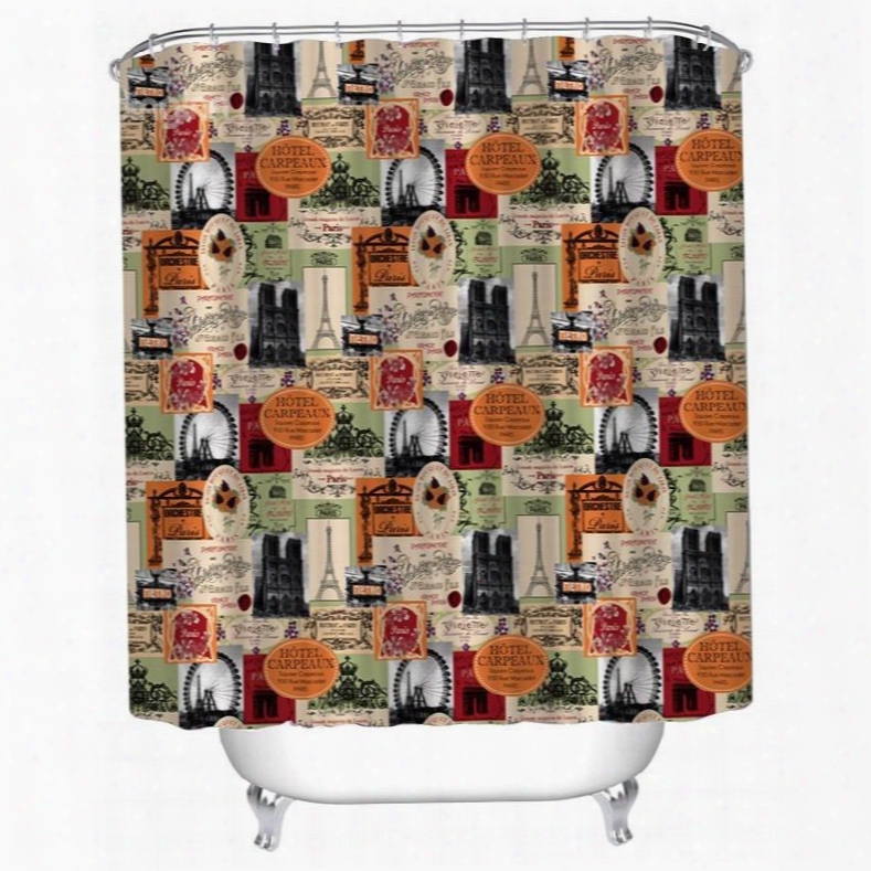 3d Famous Landmarks Printed Polyester Waterproof Antibacterial And Eco-friendly Shower Curtain