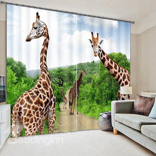 3d Giraffes Printed Animal Style Decoration And Blackout Curtain Polyester Room Curtain