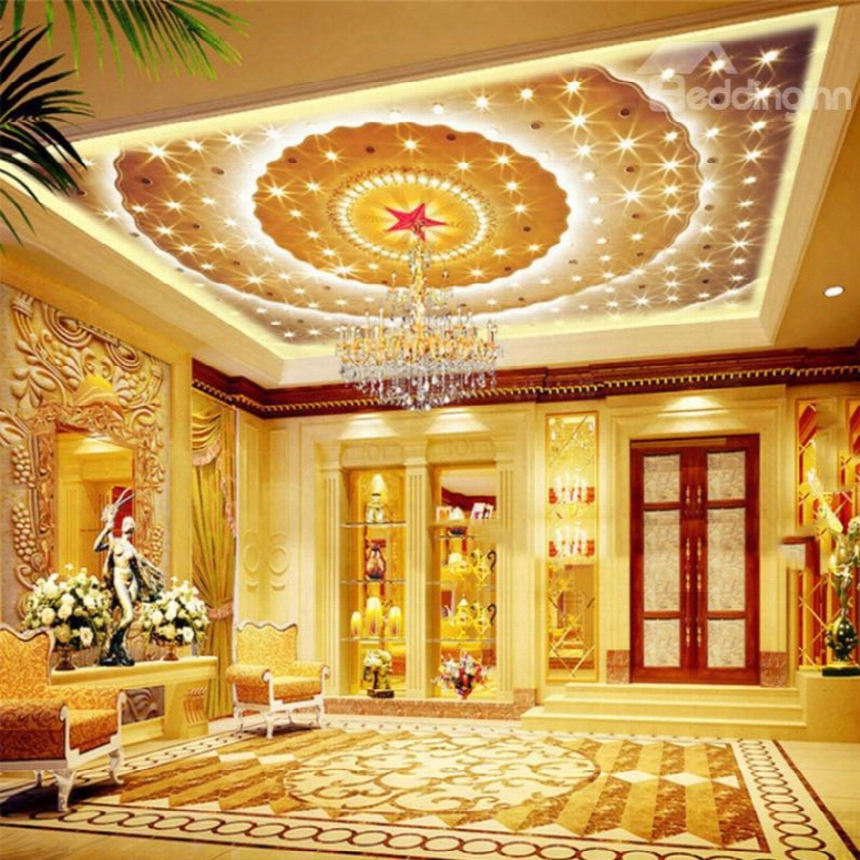 3d Golden Hall Ceiling Printed Pvc Waterproof Sturdy Eco-friendly Self-adhesive Ceiling Murals