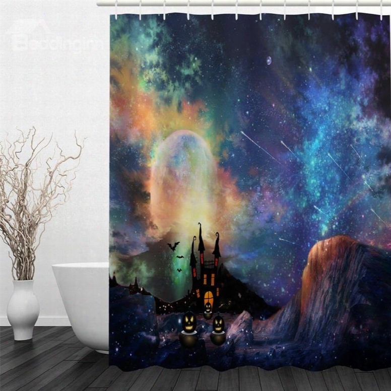 3d Halloween Galaxy Printed Polyester Waterproof Antibacterial And Eco-friendly Shower Curtain