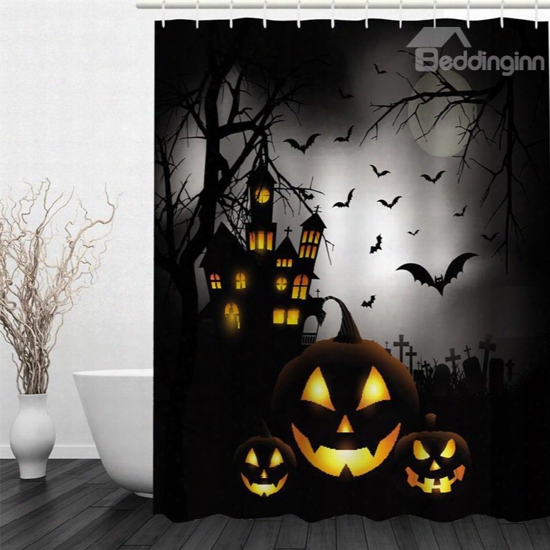 3d Halloween Night Jack-o-lanterns Printed Polyester Waterproof Antibacterial Eco-friendly Shower Curtain