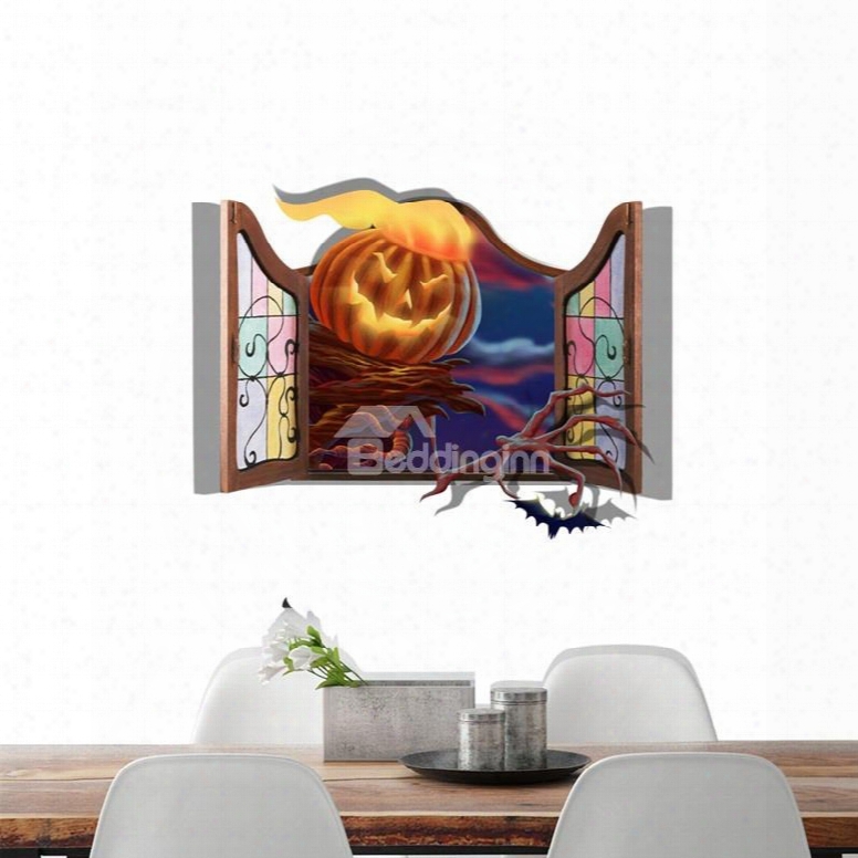 3d Halloween Window Jack-o-lantern Pvc Water-resistant Eco-friendly Removable Self-adhesive Wall Stickers