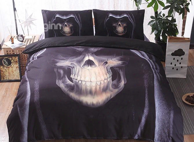 3d Hip Hop Skull Printed Polyester 3-piece Black Bedding Sets/duvet Covers