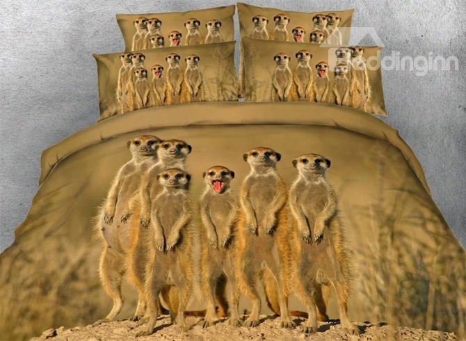 3d Meerkat Family Printed 5-pece Comforter Sets