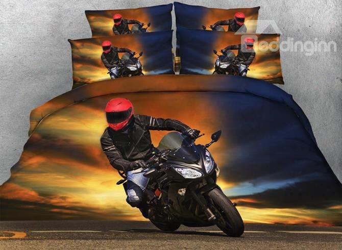 3d Motorcyclist Printed Cotton 4-piece Bedding Setts/duvet Covers