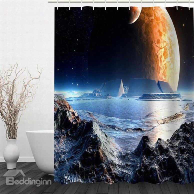 3d Mountains Surrounding Lake Polyester Waterproof Antibacterial And Eco-friendly Shower Curtain