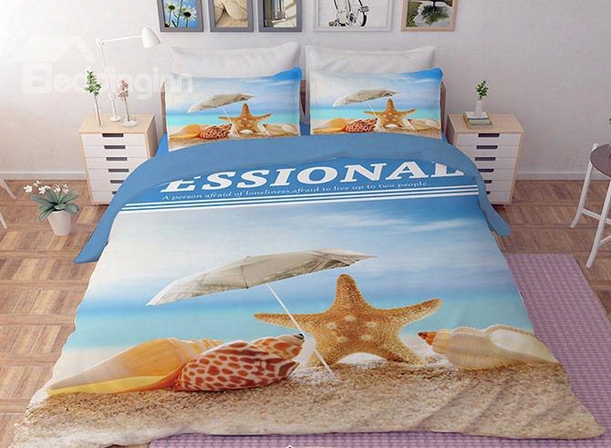 3d Nautical Starfish And Shells Printed Polyester 4-piece Bedding Sets/duvet