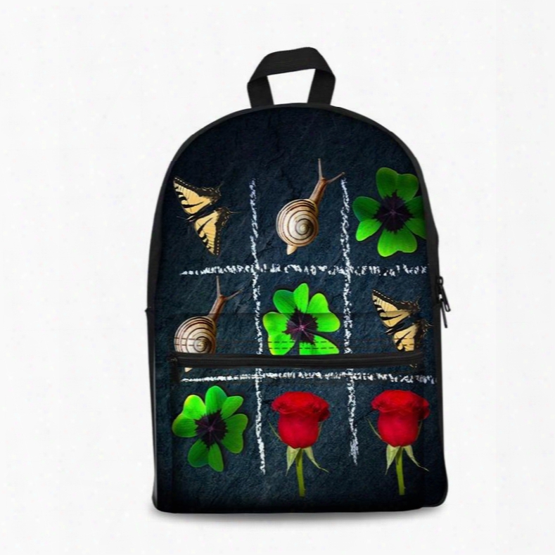 3d Nine Block Box With Leaves Flowers And Snails Pattern School Outdoor For Man&woman Backpack