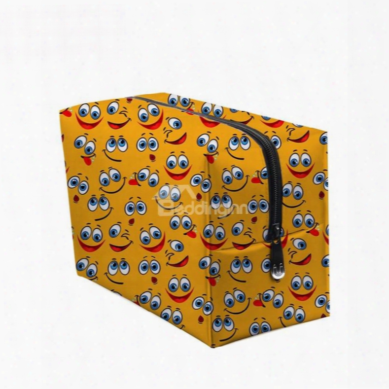 3d Portable Smiling Faces With Big Eyes Printed Pv Ginger Cosmetic Bag