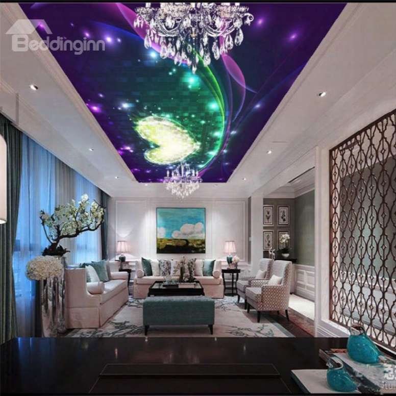 3d Purple Heart-shape Pattern Pvc Waterproof Sturdy Eco-friendly Self-adhesive Ceiling Murals