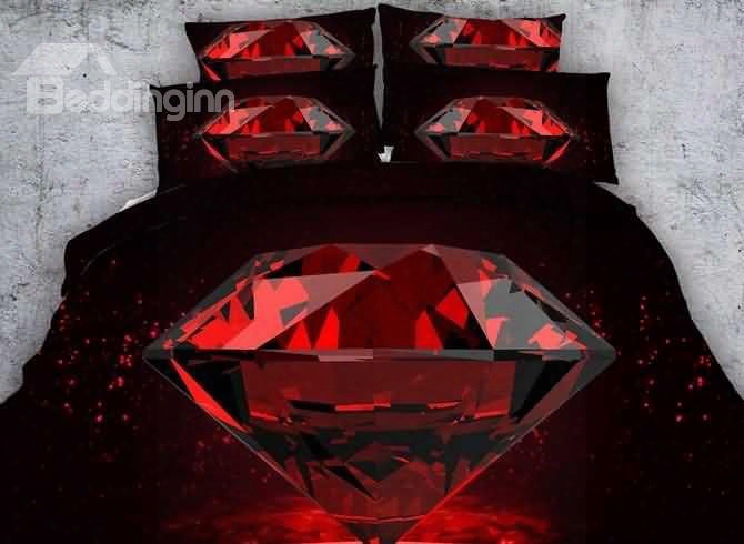 3d Red Diamond Printed Cotton 4-piece Bedding Sets/duvet Covers