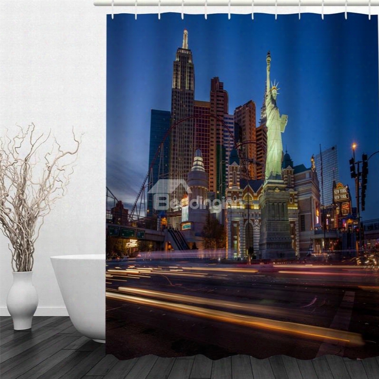 3d The Statue Of Liberty And Buildings Polyester Waterproof And Eco-friendly Shower Curtain