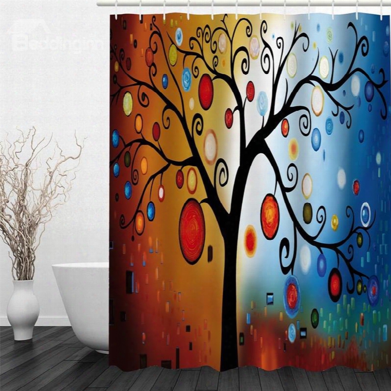 3d Tree With Collrful Leaves Printed Polyester Waterproof And Eco-friendly Shower Curtain