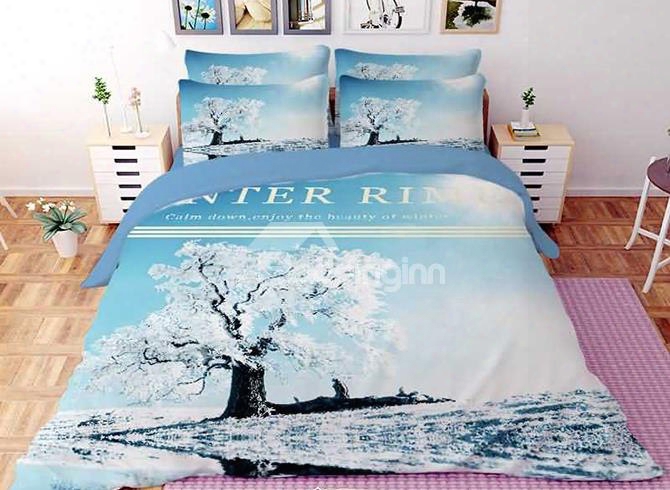 3d Tree With Hard Rime Printed Polyester 4-piece Bedding Sets/duvet Covers