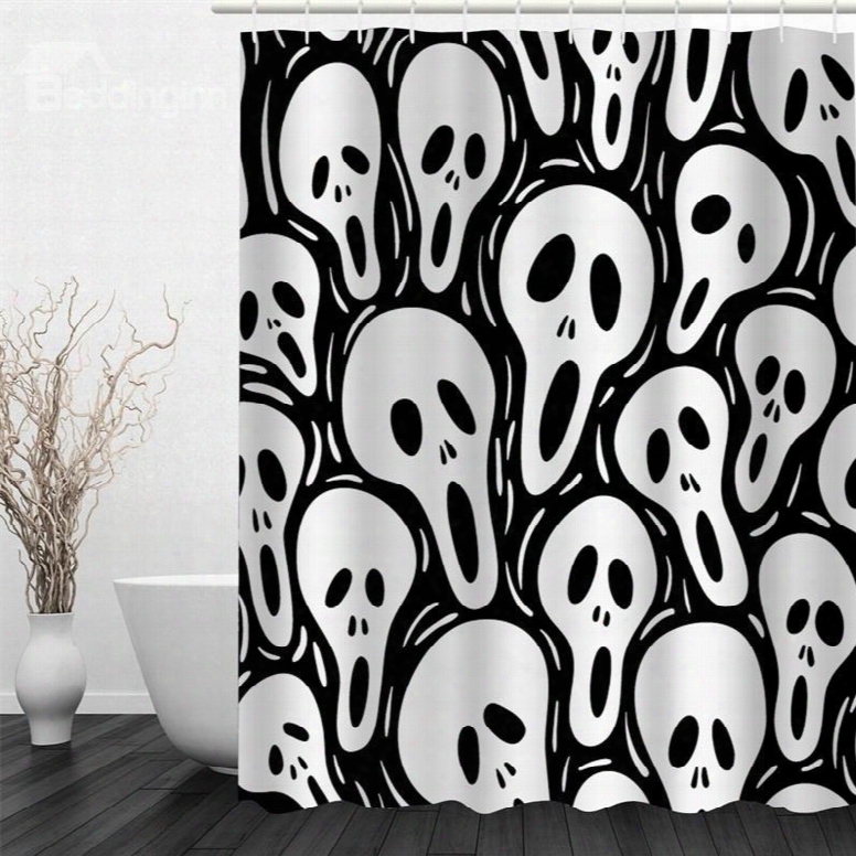 3d White Skulls Printed Polyester Waterproof Antibacterial And Eco-friendly Shower Curtain