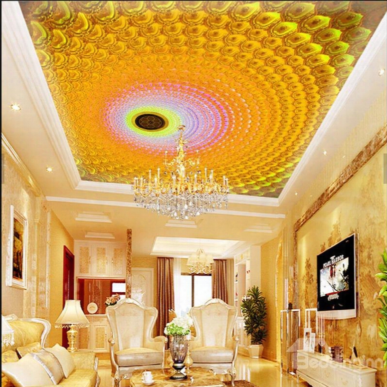 3d Yellow Whirlpools Printed Pvc Waterproof Sturdy Eco-friendly Self-adhesive Ceiling Murals