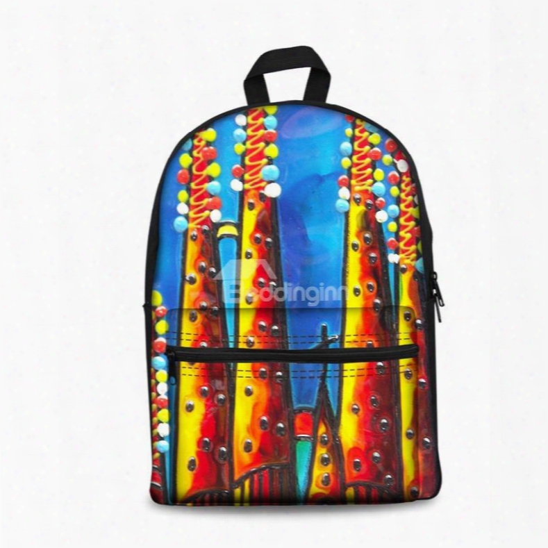 Abstract Oil Painting Blue Bottom Color Pattern Washable Lightweight 3d Printed Backpack