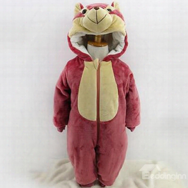 Animal Shape Flannel Simple Style Red Baby Sleeping Bag/jumpsuit