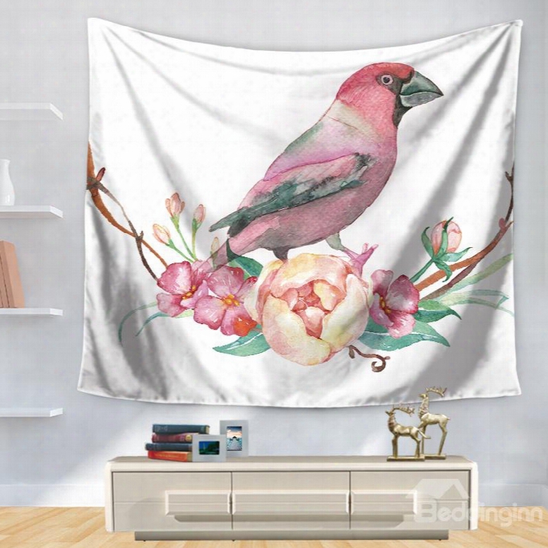 Artful Watercolor Dainty Birdo N Beautiful Flowers Pattern Decorative Hanging Wall Tapestry