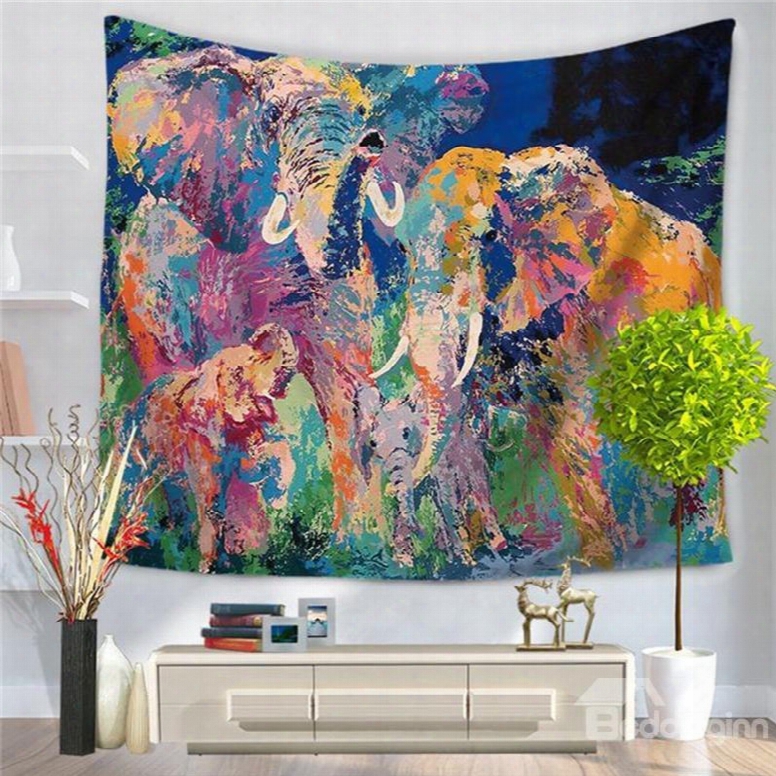 Artwork Watercolor Family Elephants Modern Style Decorative Hanging Wall Tapestry