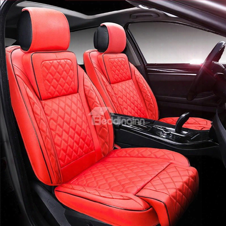 Beautiful Color Unique Grid Lines Design Durable Pu Leather Material Universal Ive Car Seat Cover