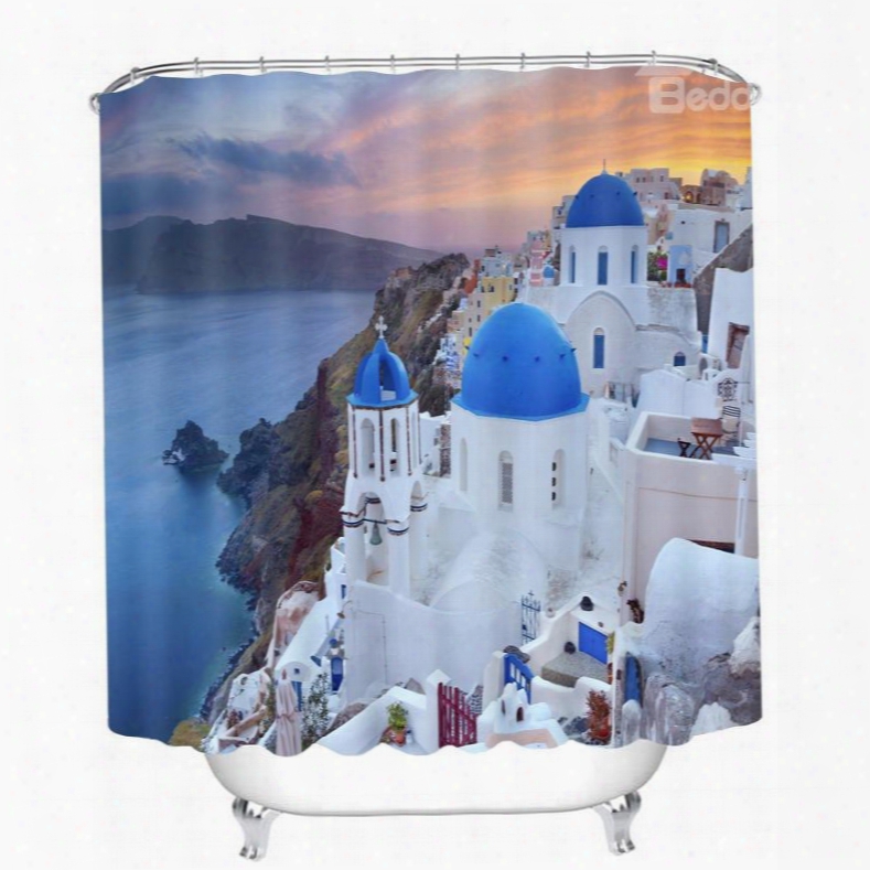 Beautiful Greec Aegean Sea Town Printing Bathroom 3d Shower Curtain