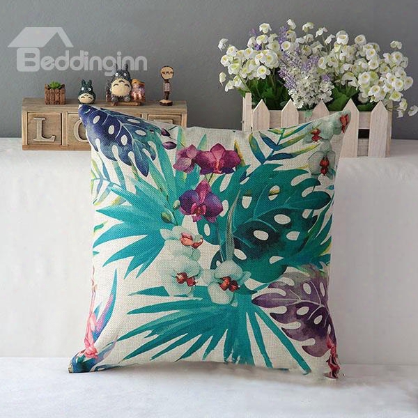 Handsome Phalaenopsis And Leaves Print Throw Pillow