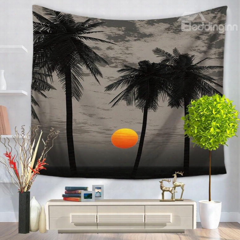 Beautiful Sunset Seaside Palm Trees Hol Iday Decorative Hanging Wall Tapestry