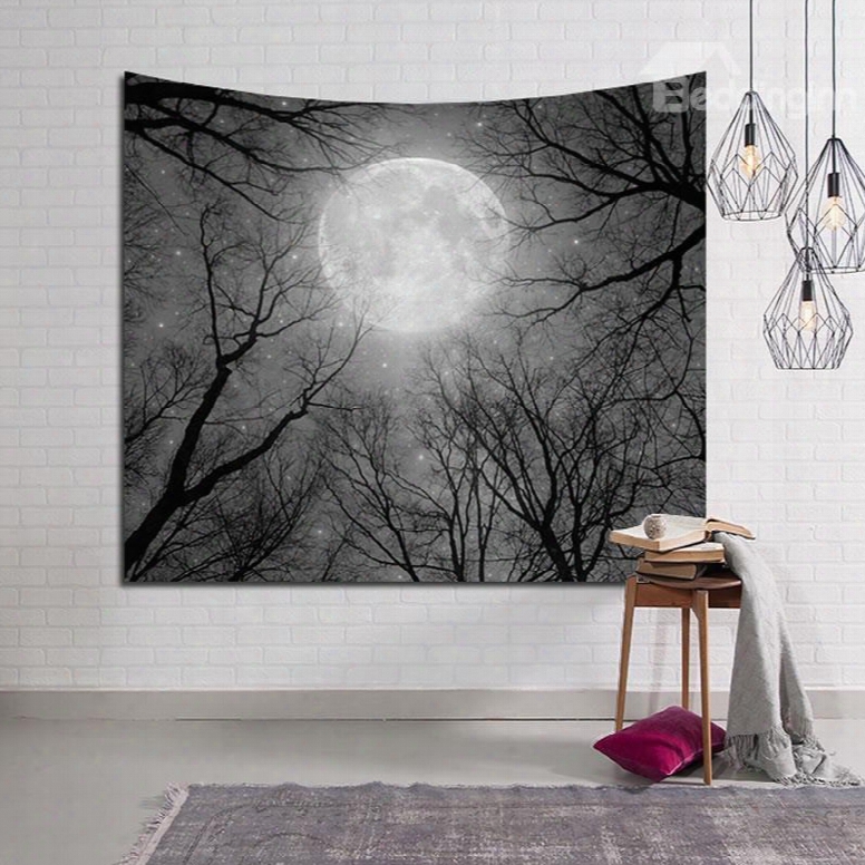 Big Moon Sparkle Above Magical Woods Decorative Hanging Wall Tapestry