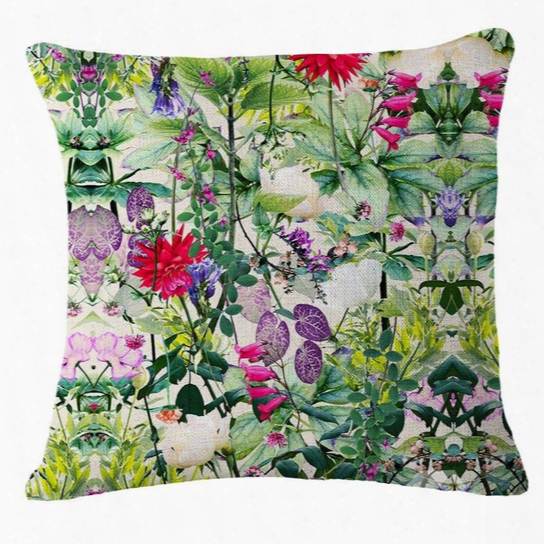 Blooming Flowers Hand-painted Linen Throw Pillow