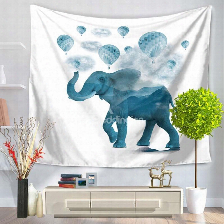 Blue Elephant And Balloon Joyful Decorative Hanging Wall Tapestry