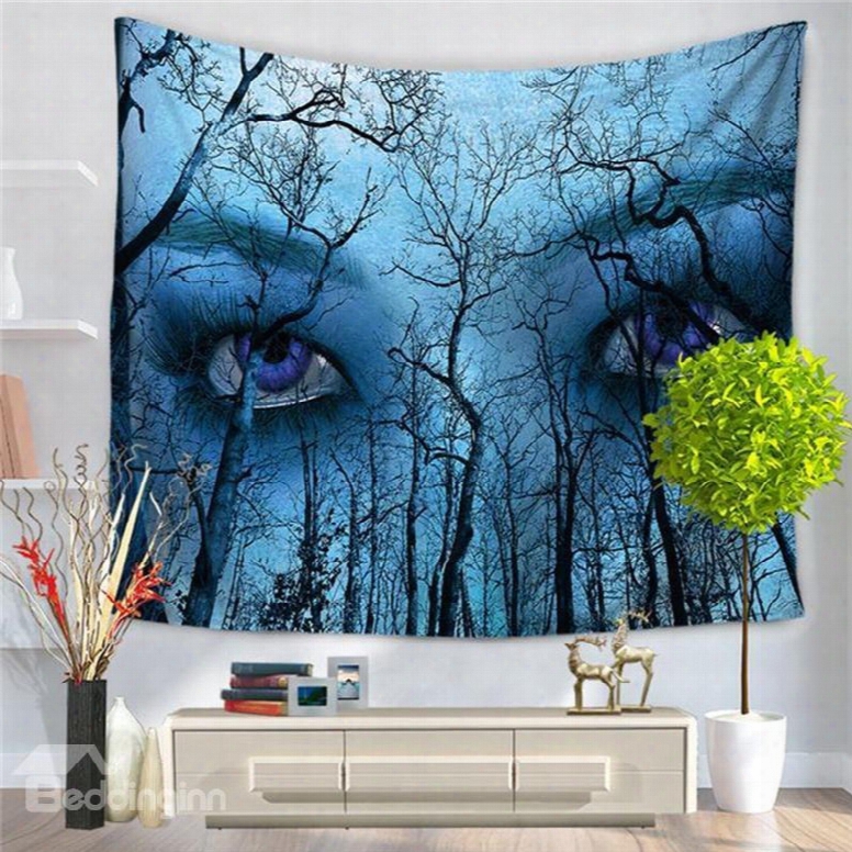 Blue Mysterious Eyes Psychedelic Forest Pattern Decorative Hanging Wal Tapestry