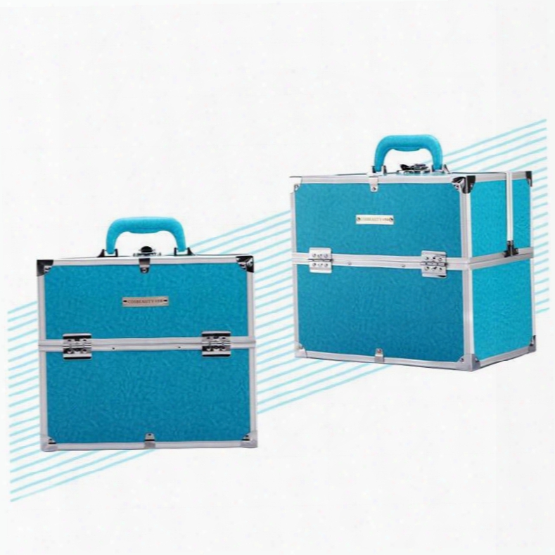 Blue Pu Makeup Cosmetic Jewelry Storage Case Box
