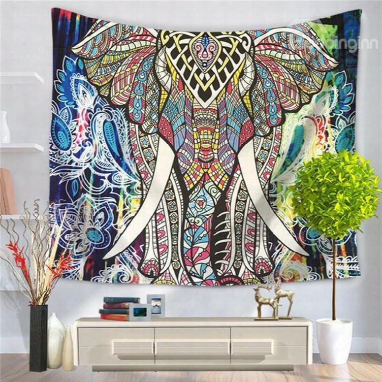 Bohemian Elephant Figure With Gypsy Embellishments Spiritual Oriental Figures Decorative Hanging Wall Tapestry