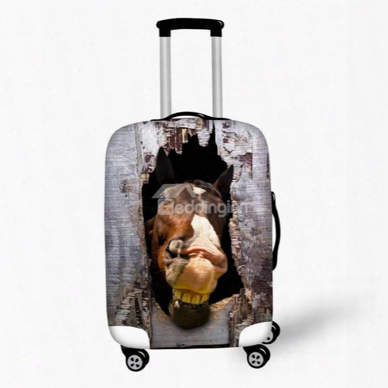 Brown Horse With Wooden Pattern 3d Painted Luggage Cover