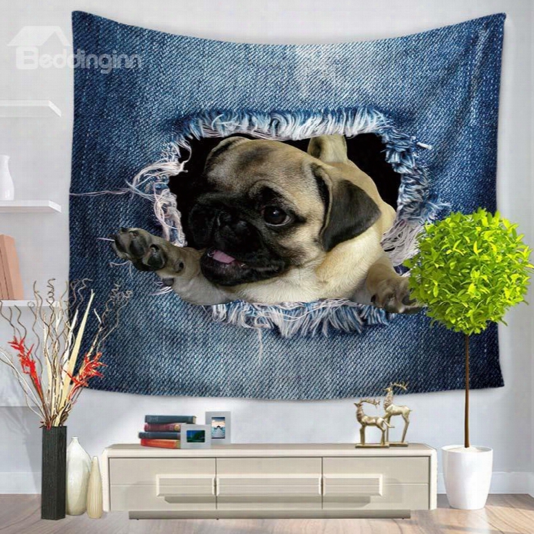 Bug Dog Waving And Big Ripped Jeans Decorative Hanging Wall Tapestry