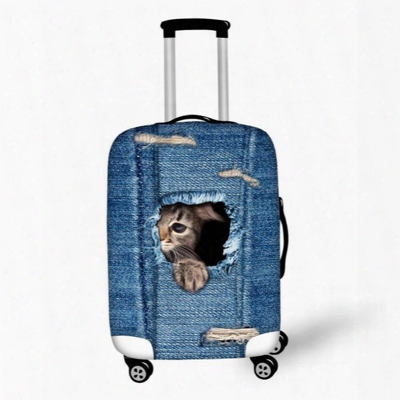 Cat In Demin Pattern 3d Painted Luggage Protect Cover