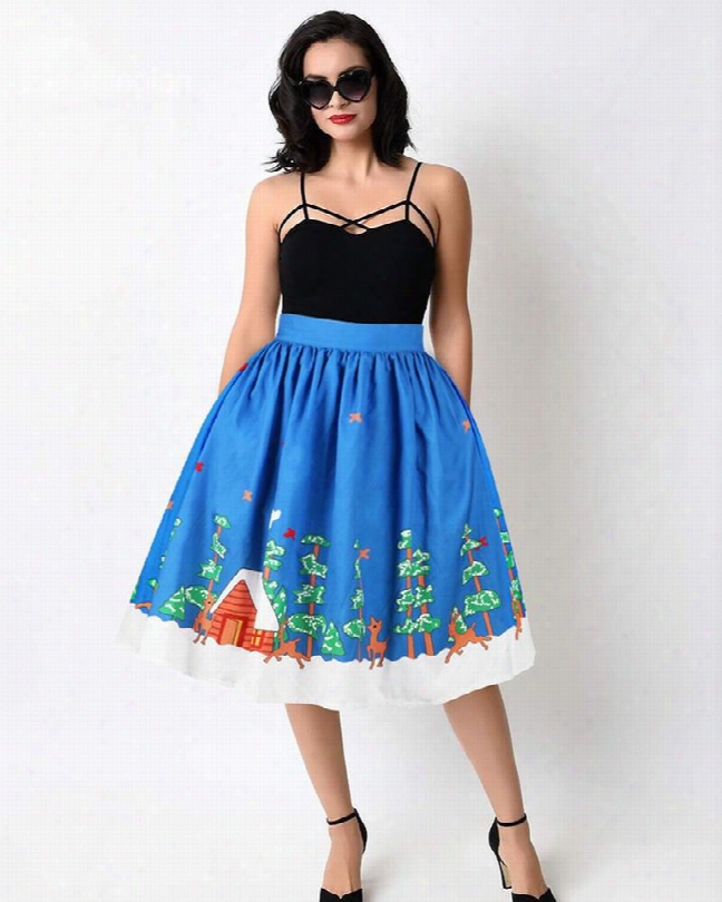 Christmas House Tree Pattern Formal Midi 3d Printing Skirt