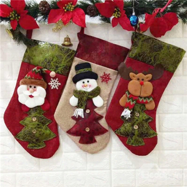 Christmas Tree Classic Non-woven Fabric And Wool Red Christmas Stocking