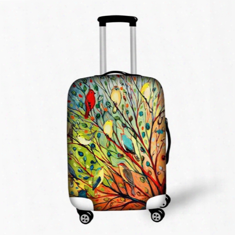 Colorful Birds On Tree Pattern 3d Painted Luggage Protect Cover